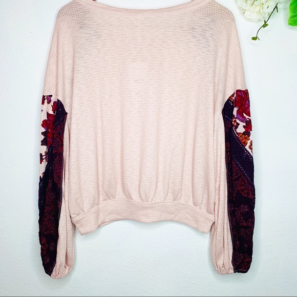 Free People Rose Combo Ballon Sleeves Thermal Top - Picture 6 of 7
